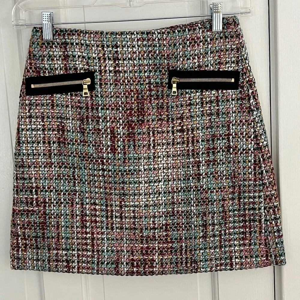 Loft Multi Color Tweed Mini Skirt Size 2P Fall Winter Preppy Academia Holiday